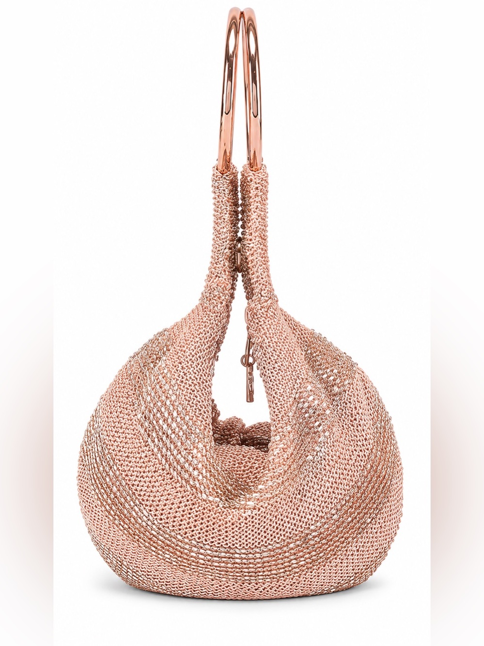 St. Xavier Goldie Ring Bag - in rose gold and coral hand beaded mini bag womens